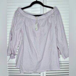 Beachlunchlounge blue & Red Striped off the shoulder  Blouse Large